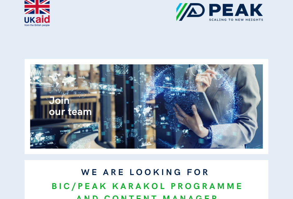 The Enterprise and Innovation Programme is looking for a Programme and Content Manager for PEAK Karakol